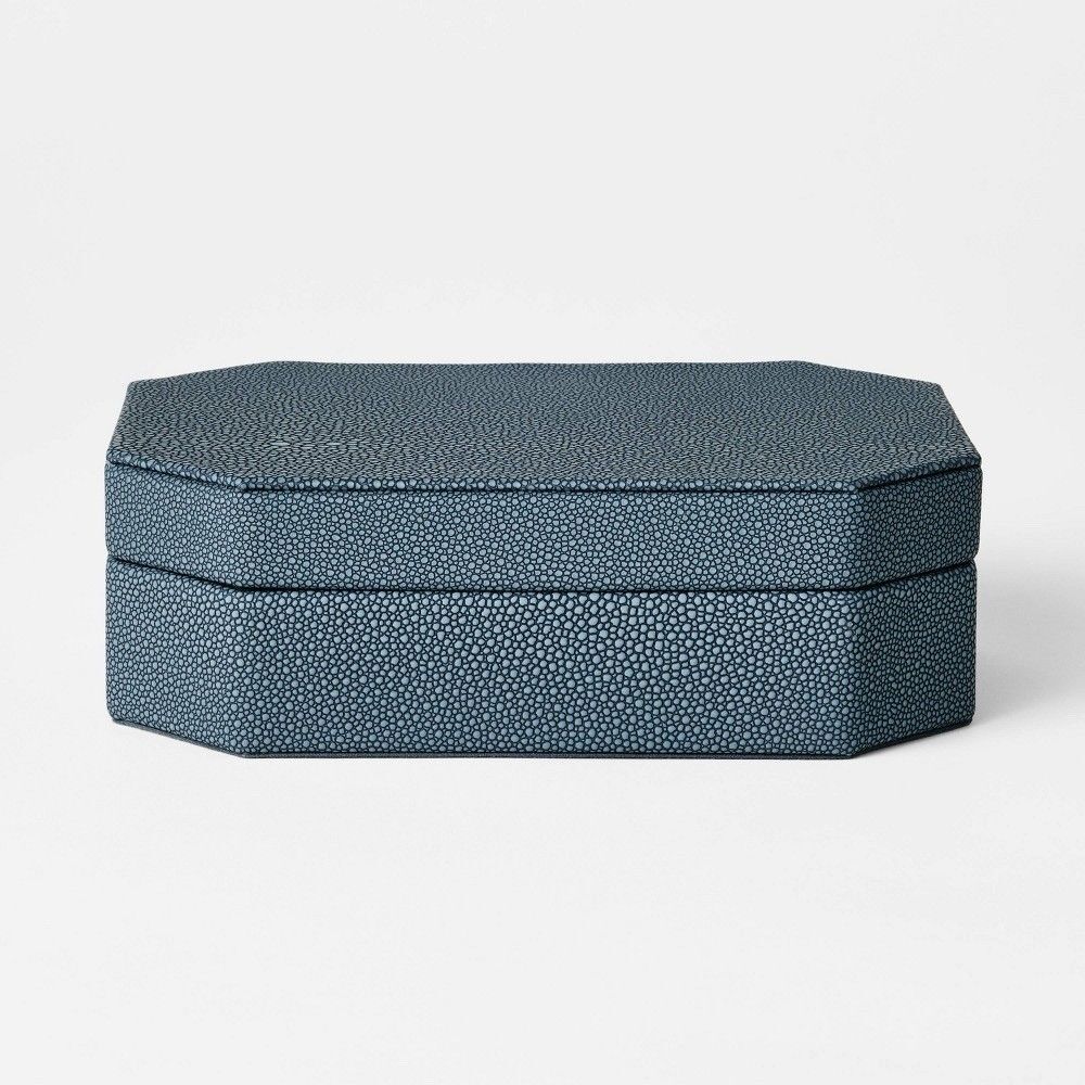 Blue Faux Shagreen Storage Box Small Threshold Studio McGee Decorative